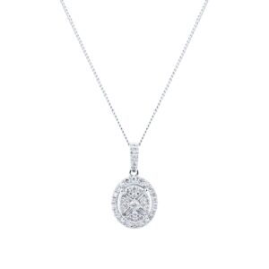 9ct White Gold 0.25ct Diamond Oval Cluster Pendant