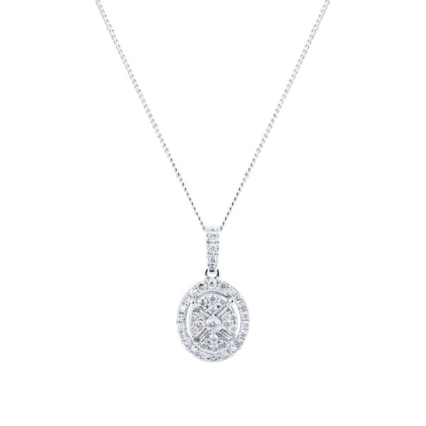 9ct White Gold 0.25ct Diamond Oval Cluster Pendant