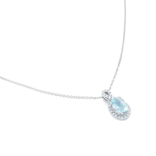 18ct White Gold 0.11cttw Diamond Twist & Aquamarine Pendant - Image 3